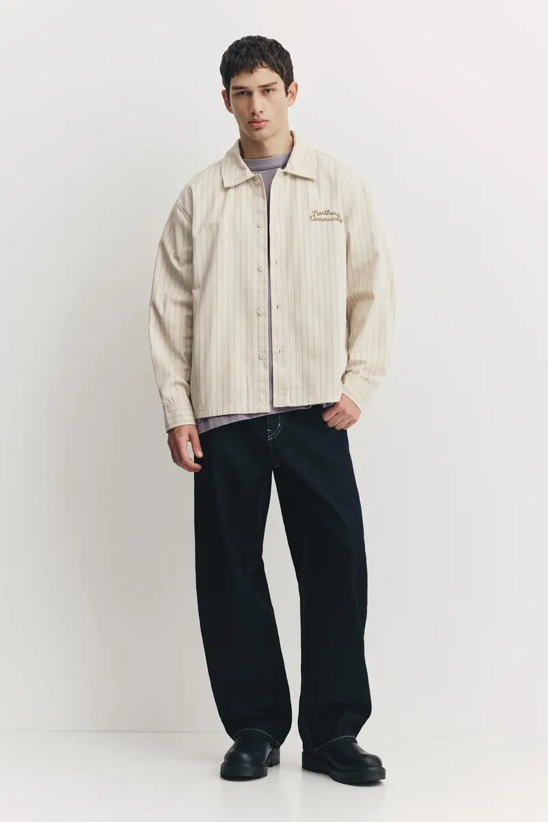 Camicia A Righe Ricamata Beige miniatura 3