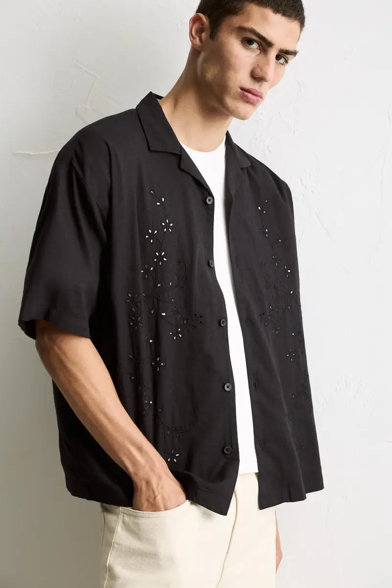 Camicia Con Fiori Ricamati Nero