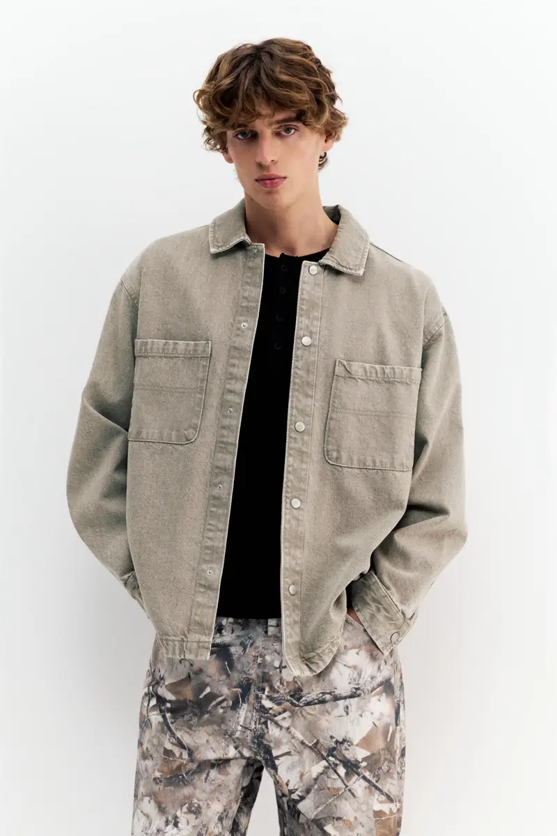 Camicia Denim Con Finitura Lavata Grigio miniatura 2