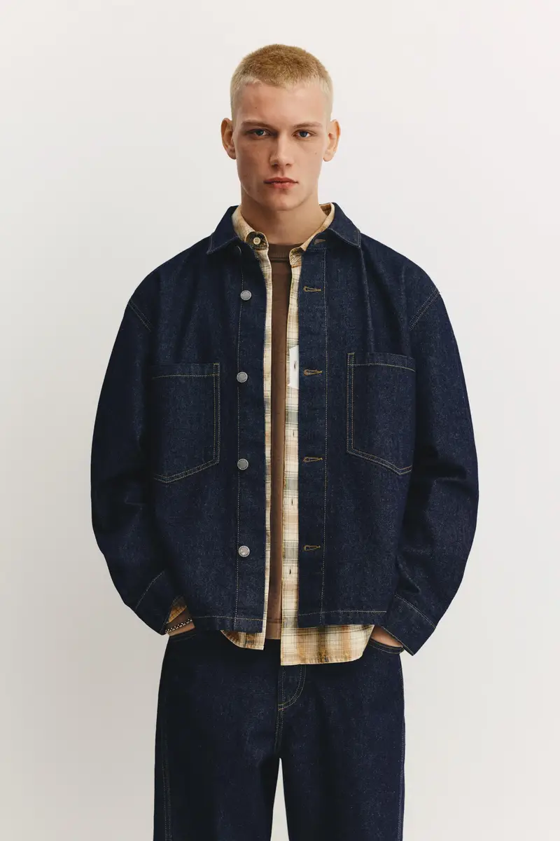 Pull&bear Maglia in Denim Blu Marino con Tasche miniatura 2