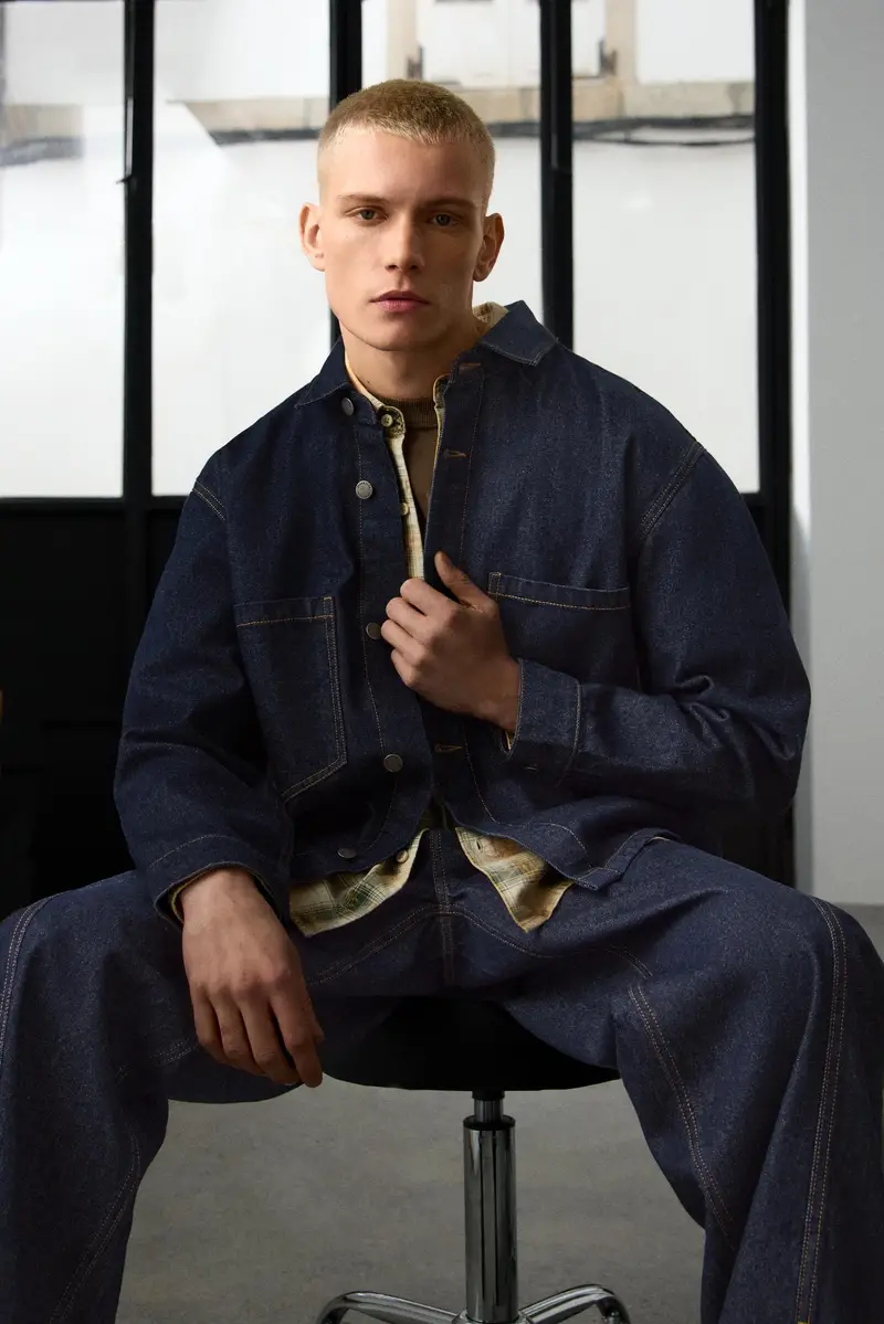 Pull&bear Maglia in Denim Blu Marino con Tasche