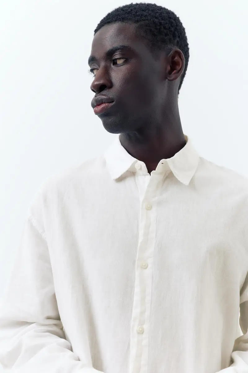 Camicia In Lino Bianco rotto miniatura 3