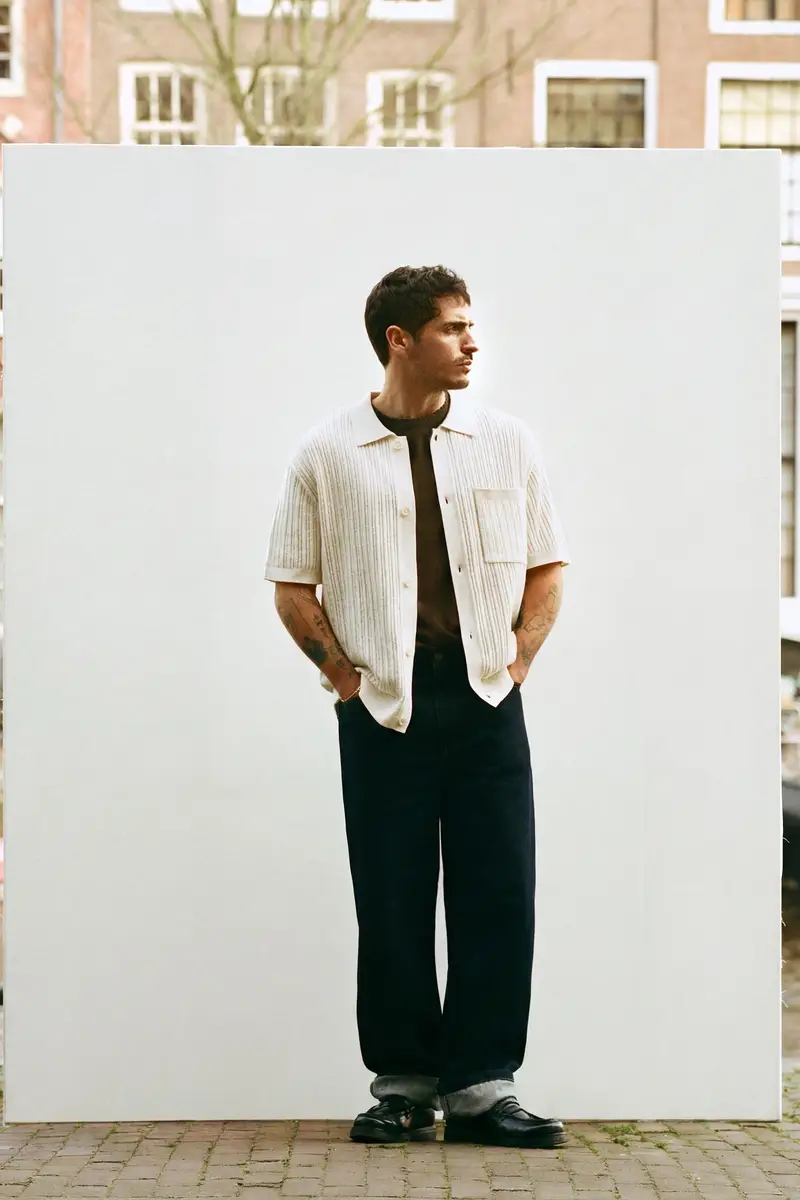 Camicia In Maglia A Maniche Corte Bianco rotto