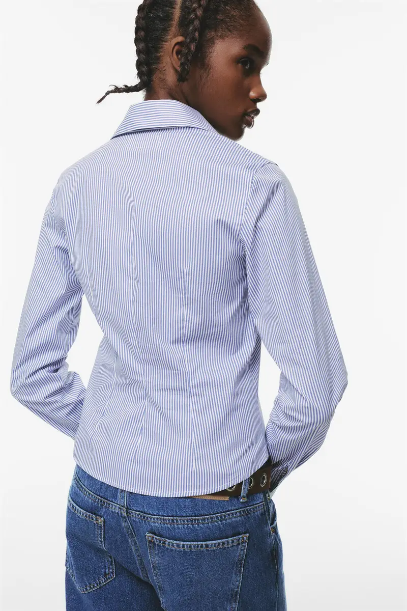 Camicia In Popeline Aderente Con Pinces A righe miniatura 3