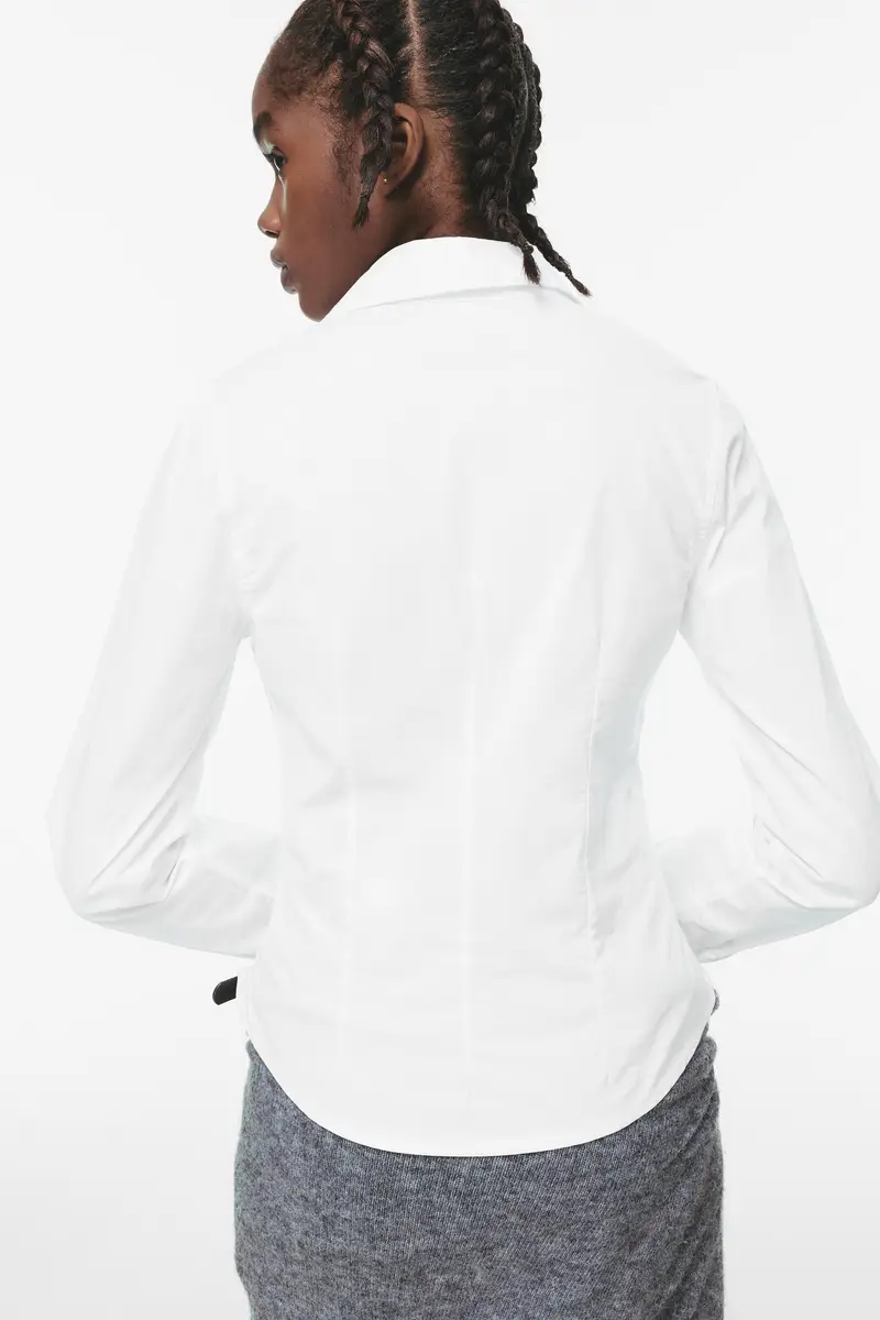 Camicia In Popeline Aderente Con Pinces Bianco miniatura 2