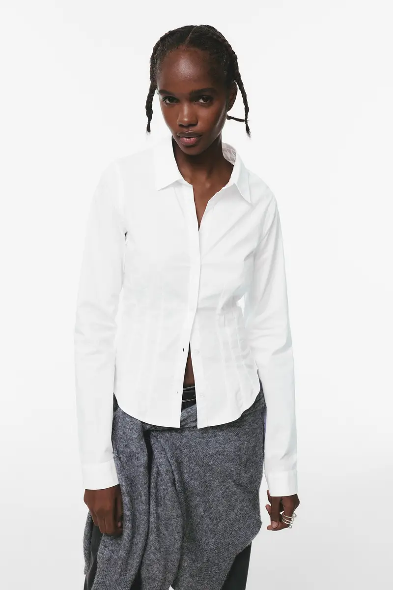 Camicia In Popeline Aderente Con Pinces Bianco