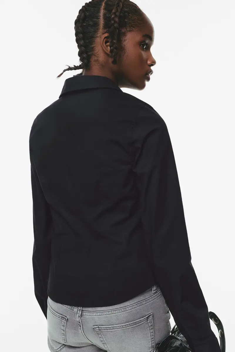 Camicia In Popeline Aderente Con Pinces Nero miniatura 2