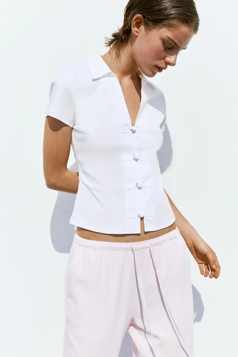 Camicia Maniche Corte Alamari Bianco