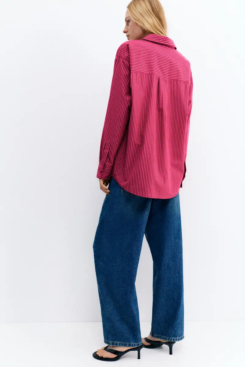 Camicia Popeline A Righe Rosa miniatura 2