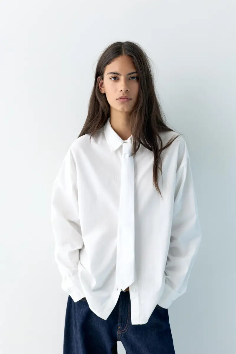 Camicia Popeline Cravatta Bianco miniatura 2