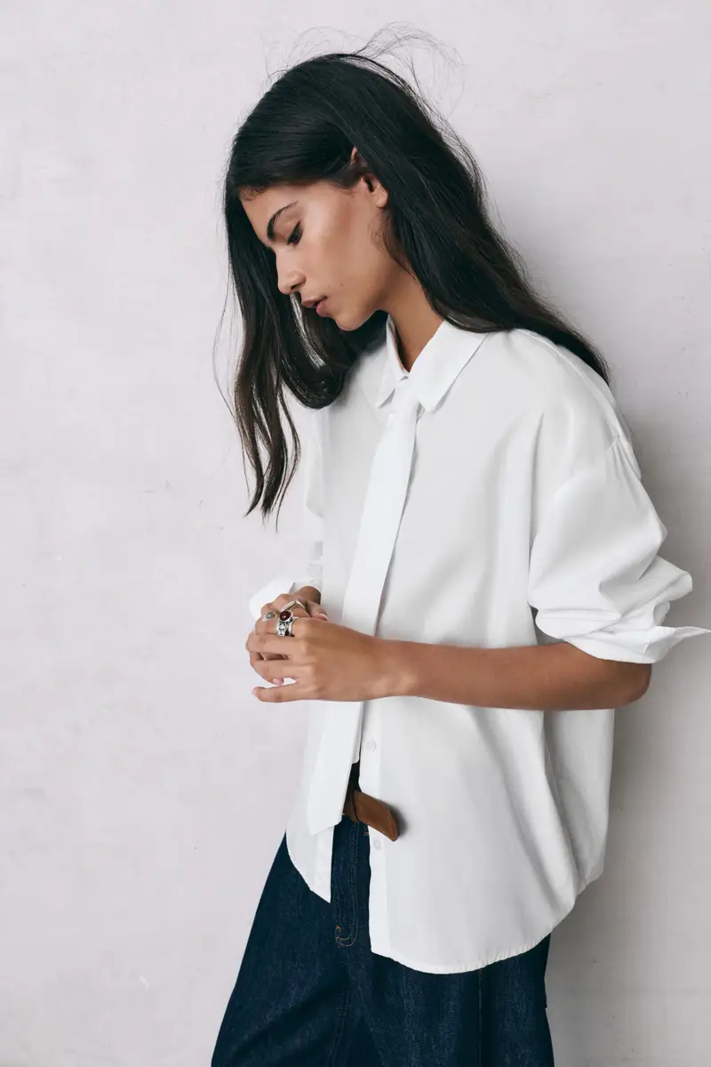 Camicia Popeline Cravatta Bianco