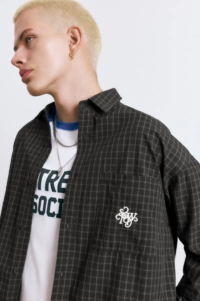 Camicia Quadri Ricamo Stwd Nero miniatura 3