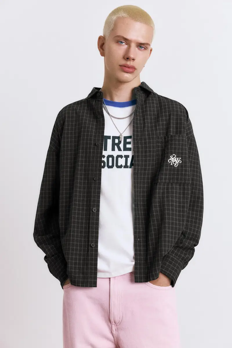 Camicia Quadri Ricamo Stwd Nero