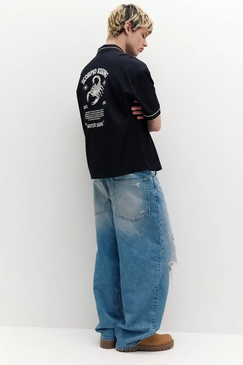 Camicia Ricamata A Maniche Corte Nero miniatura 3