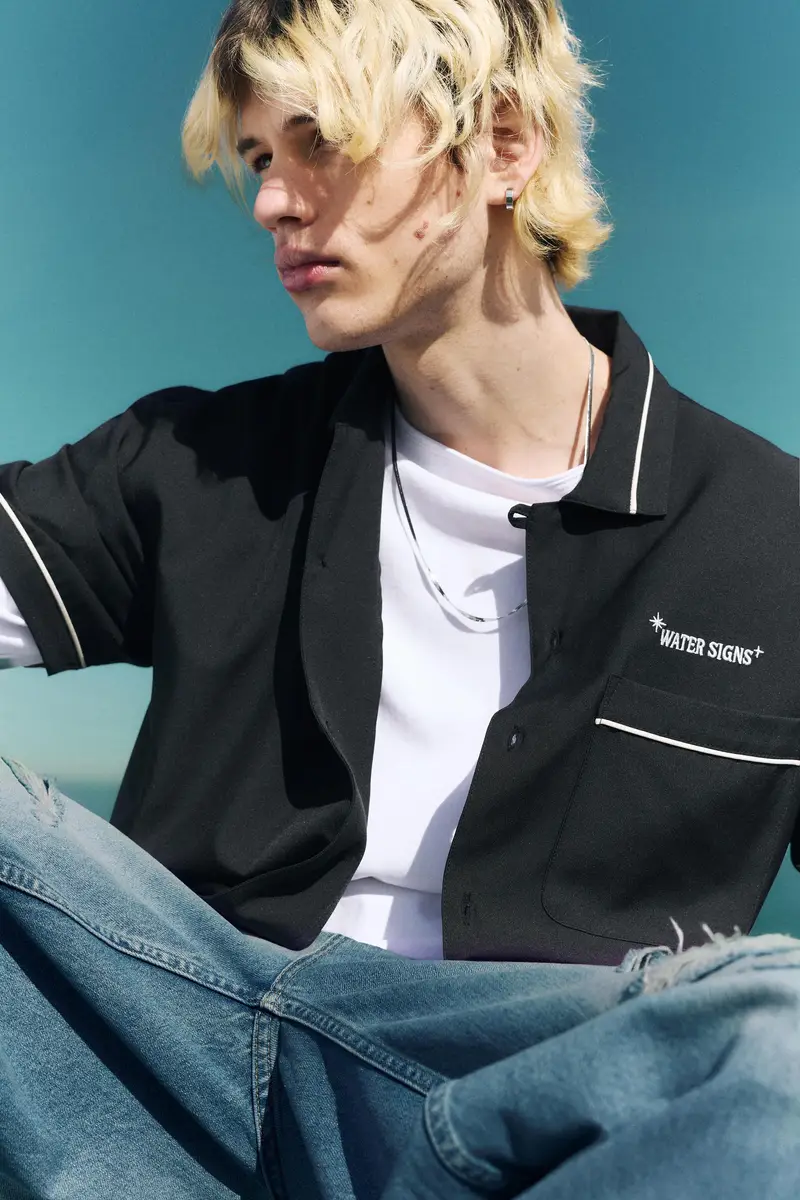 Camicia Ricamata A Maniche Corte Nero