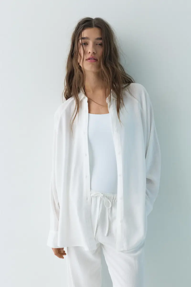 Camicia Rustica Con Lino Bianco miniatura 2