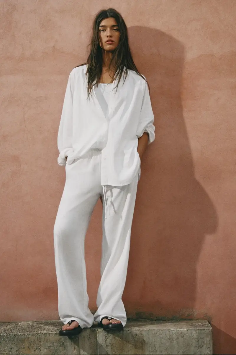 Camicia Rustica Con Lino Bianco