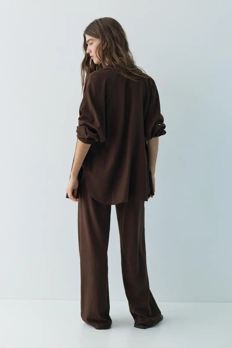 Camicia Rustica Con Lino Marrone miniatura 3