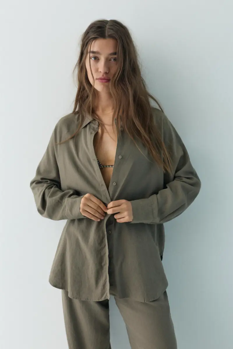 Camicia Rustica Con Lino Marrone topo miniatura 2