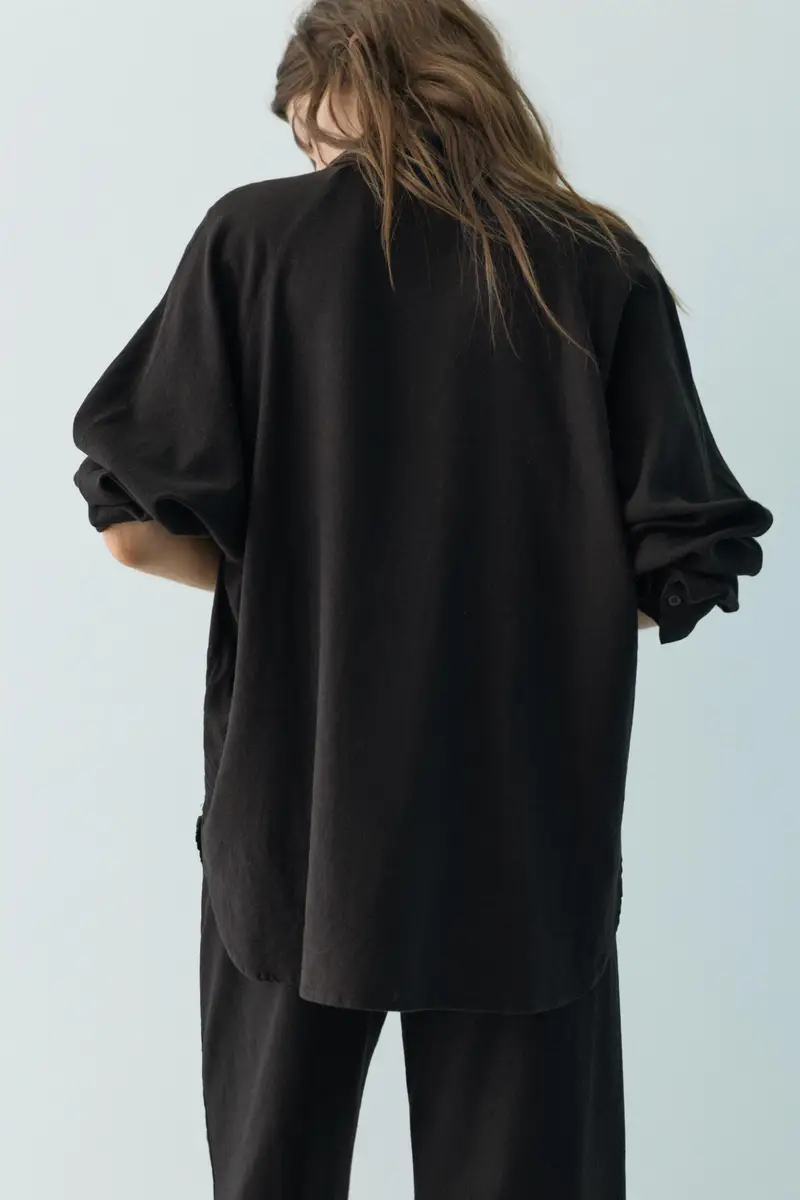 Camicia Rustica Con Lino Nero miniatura 3