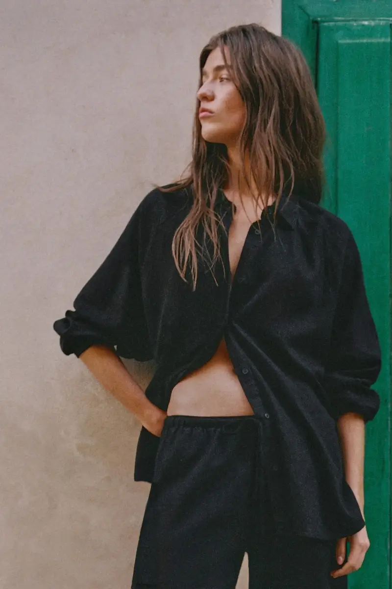 Camicia Rustica Con Lino Nero