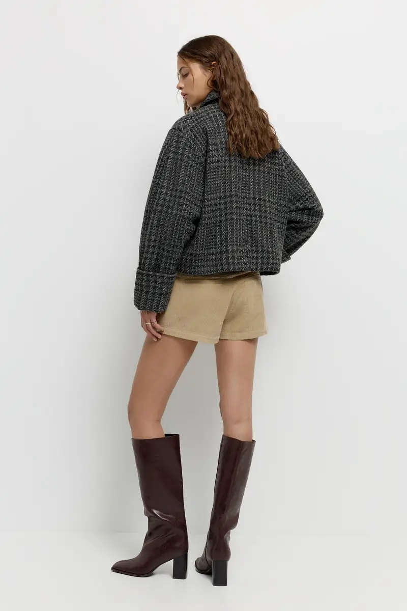 Cappotto Corto Di Stoffa A Quadri Tonalità del grigio miniatura 2