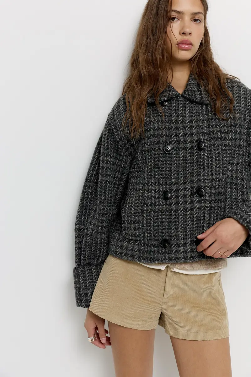 Cappotto Corto Di Stoffa A Quadri Tonalità del grigio miniatura 3