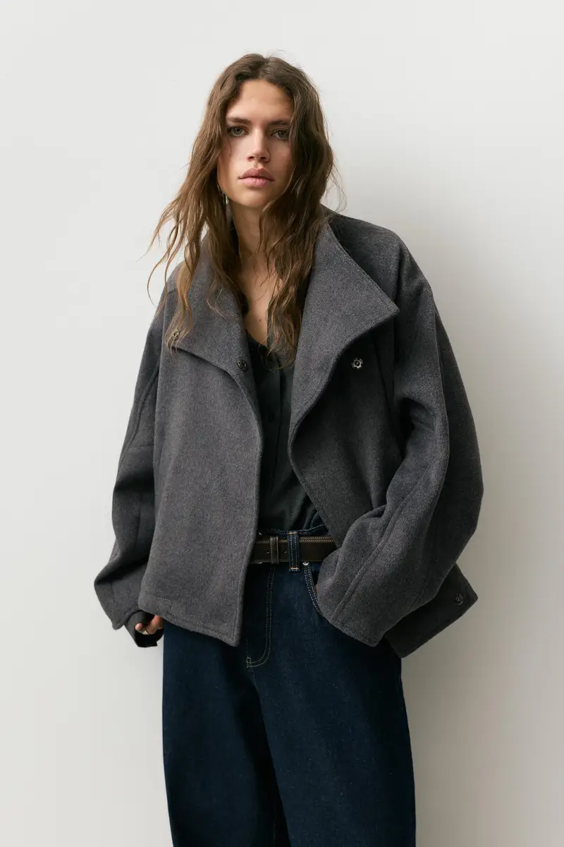 Cappotto Corto In Panno Grigio miniatura 2