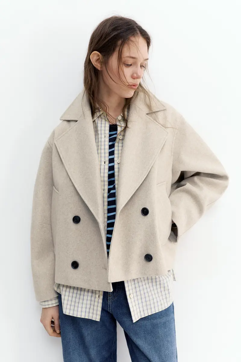 Cappotto Corto In Panno Soft Sabbia miniatura 2