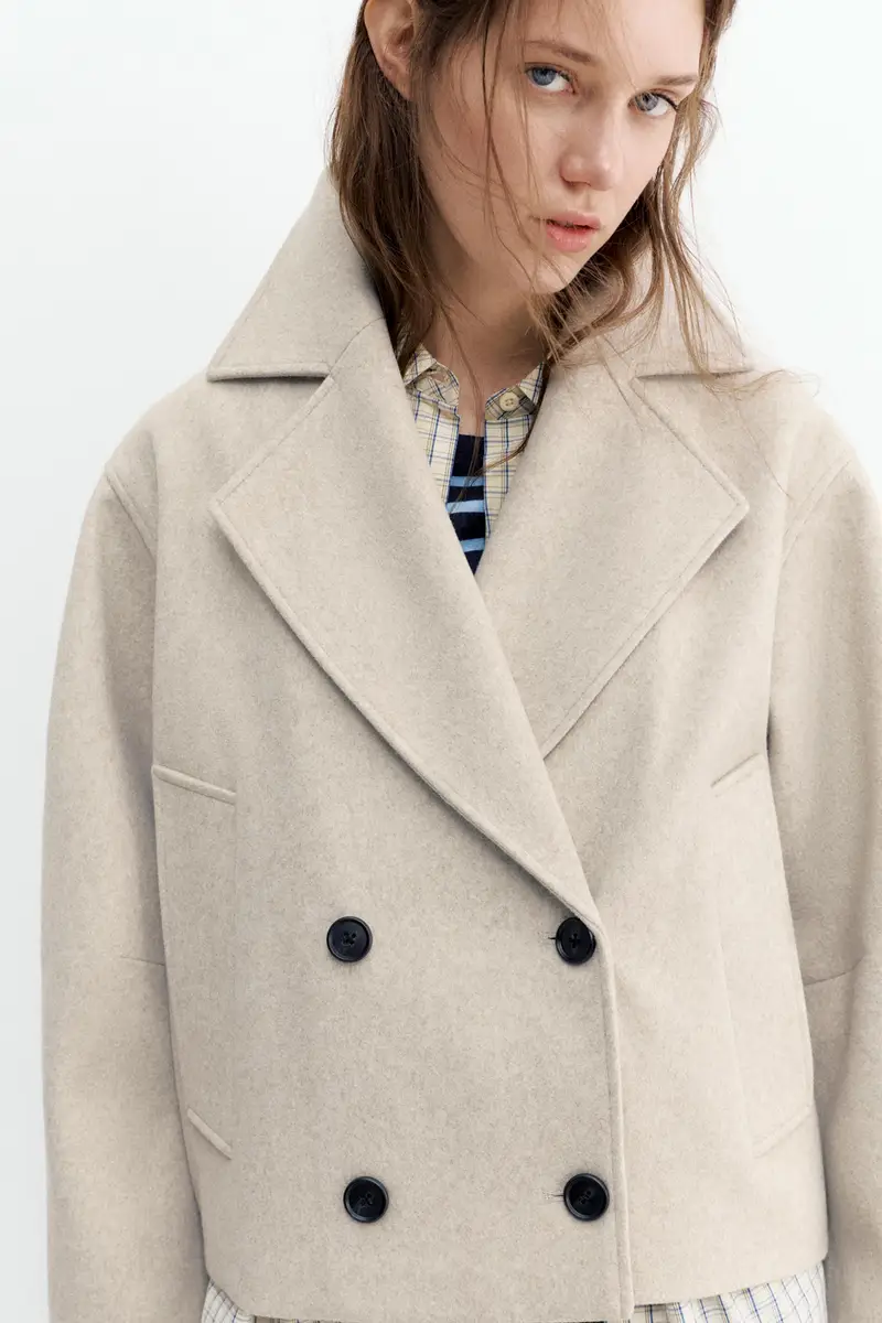 Cappotto Corto In Panno Soft Sabbia miniatura 3