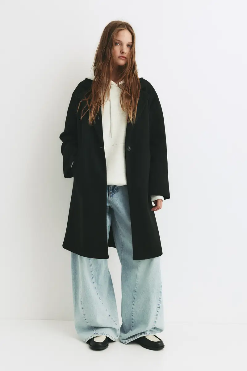 Cappotto In Panno Con Bottone Nero