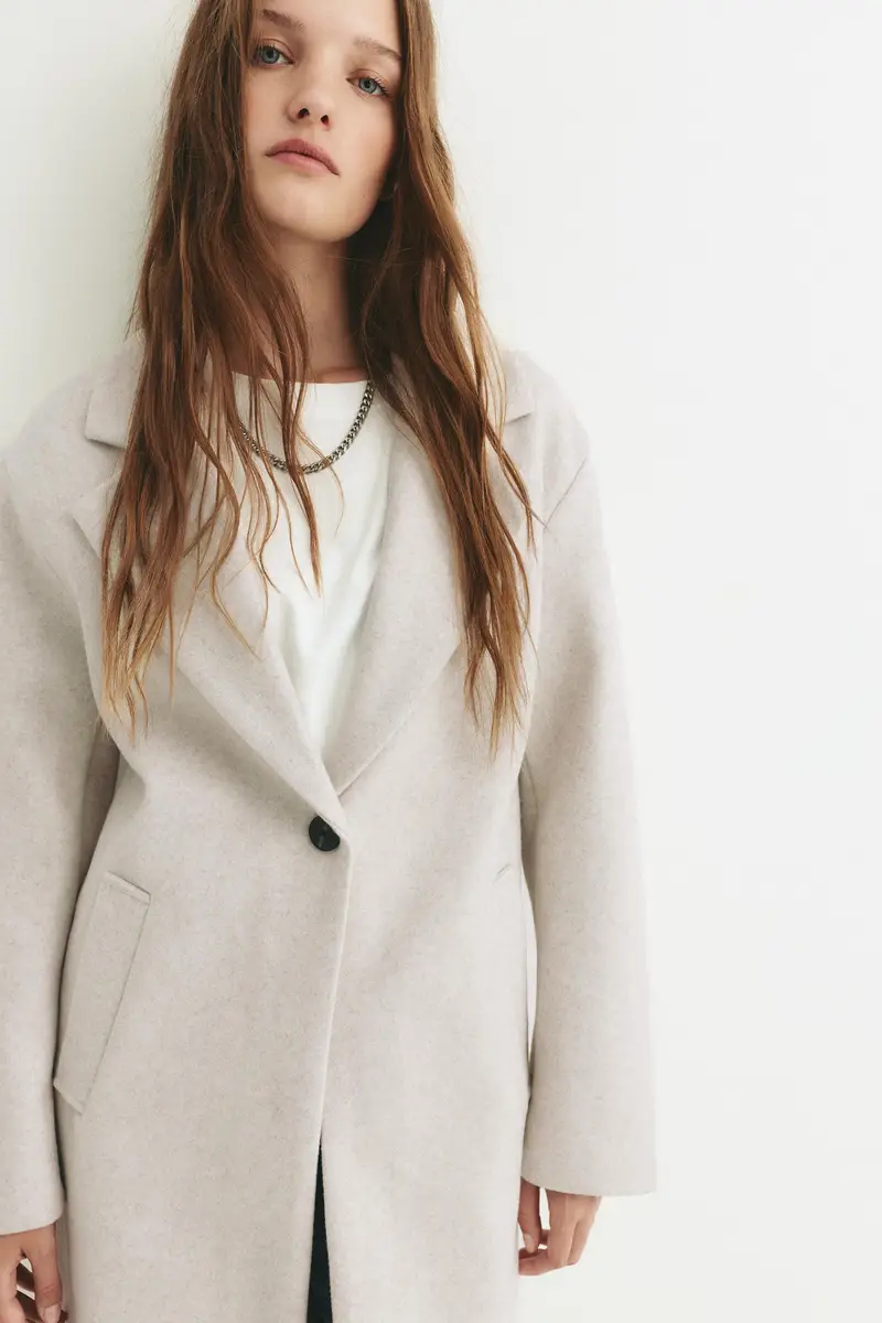 Cappotto In Stoffa Con Bottone Beige mélange miniatura 3