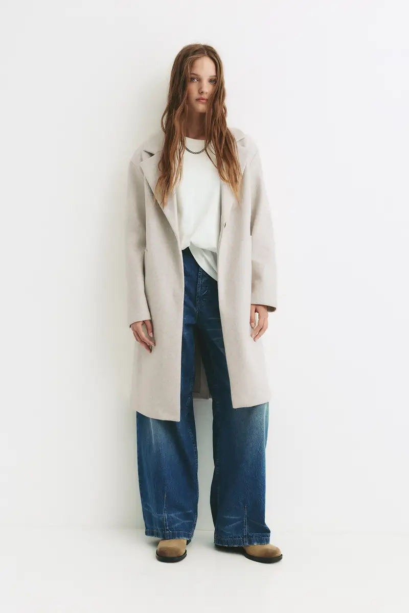 Cappotto In Stoffa Con Bottone Beige mélange