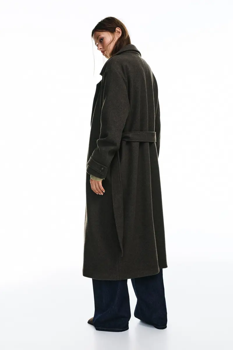 Cappotto Lungo In Panno Con Cintura Marrone vigoré miniatura 2