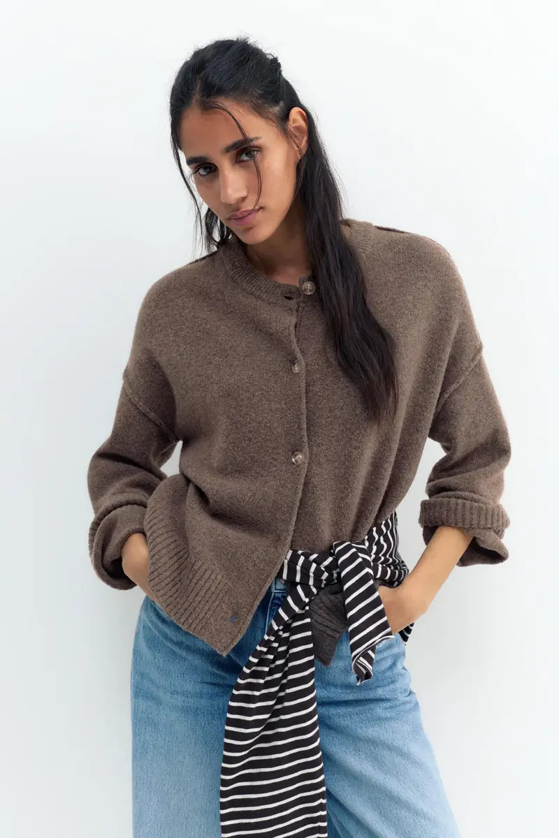 Pull&Bear Cardigan Marrone 4140073 miniatura 2