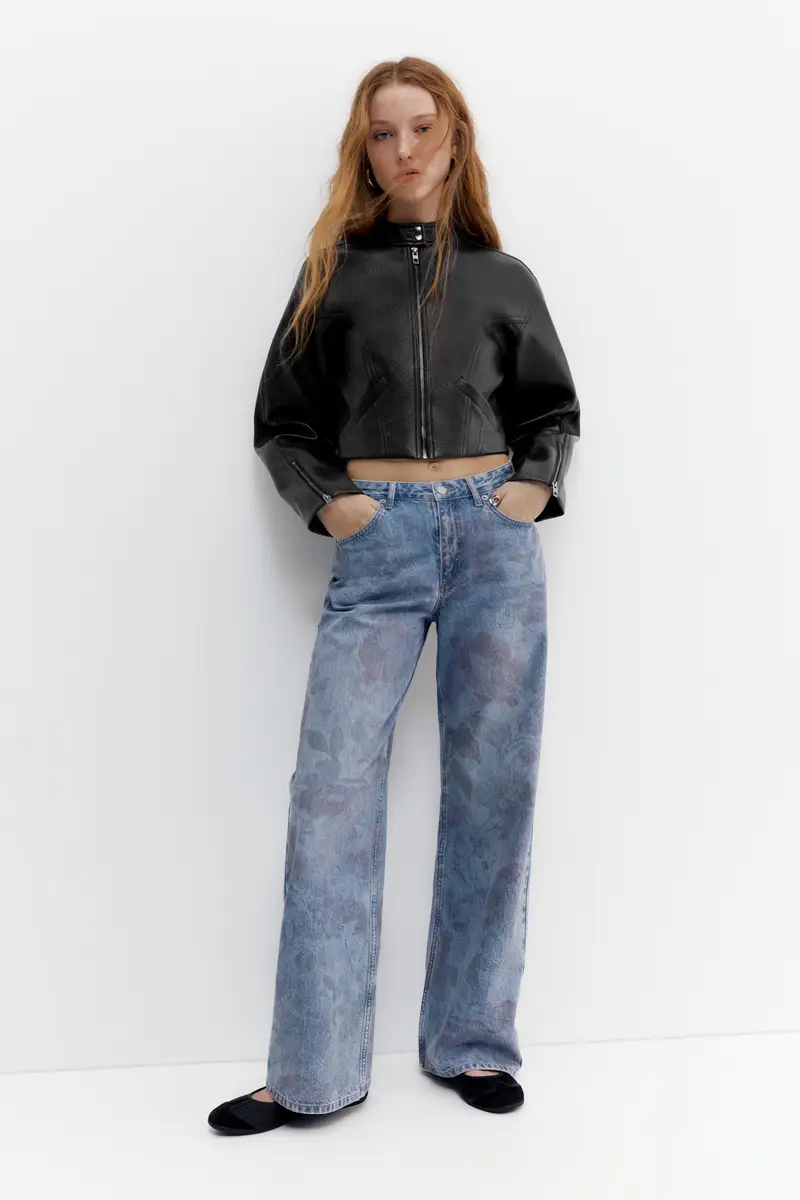 Chaqueta Biker Finta Pelle Nero miniatura 2