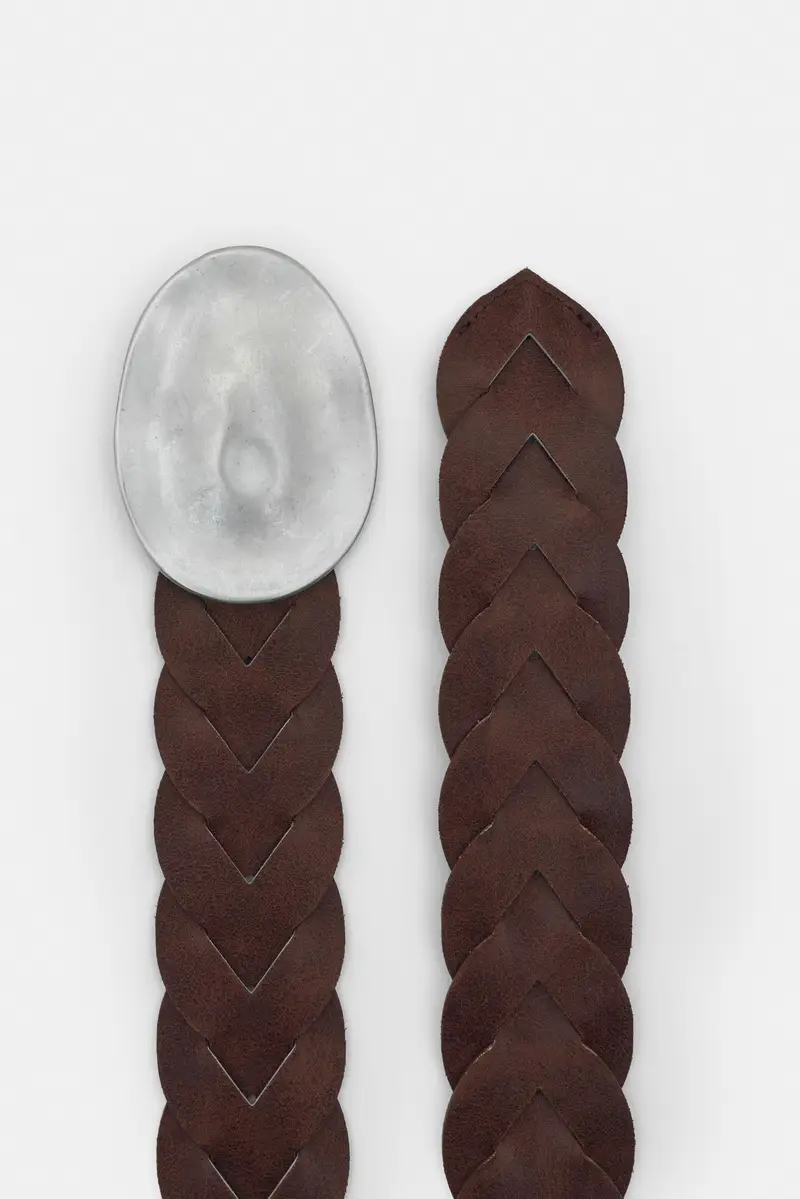 Cintura Con Fibbia Ovale Irregolare Marrone miniatura 3