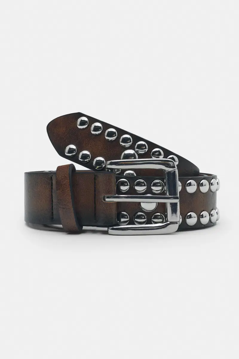 Cintura Finta Pelle Borchie Marrone