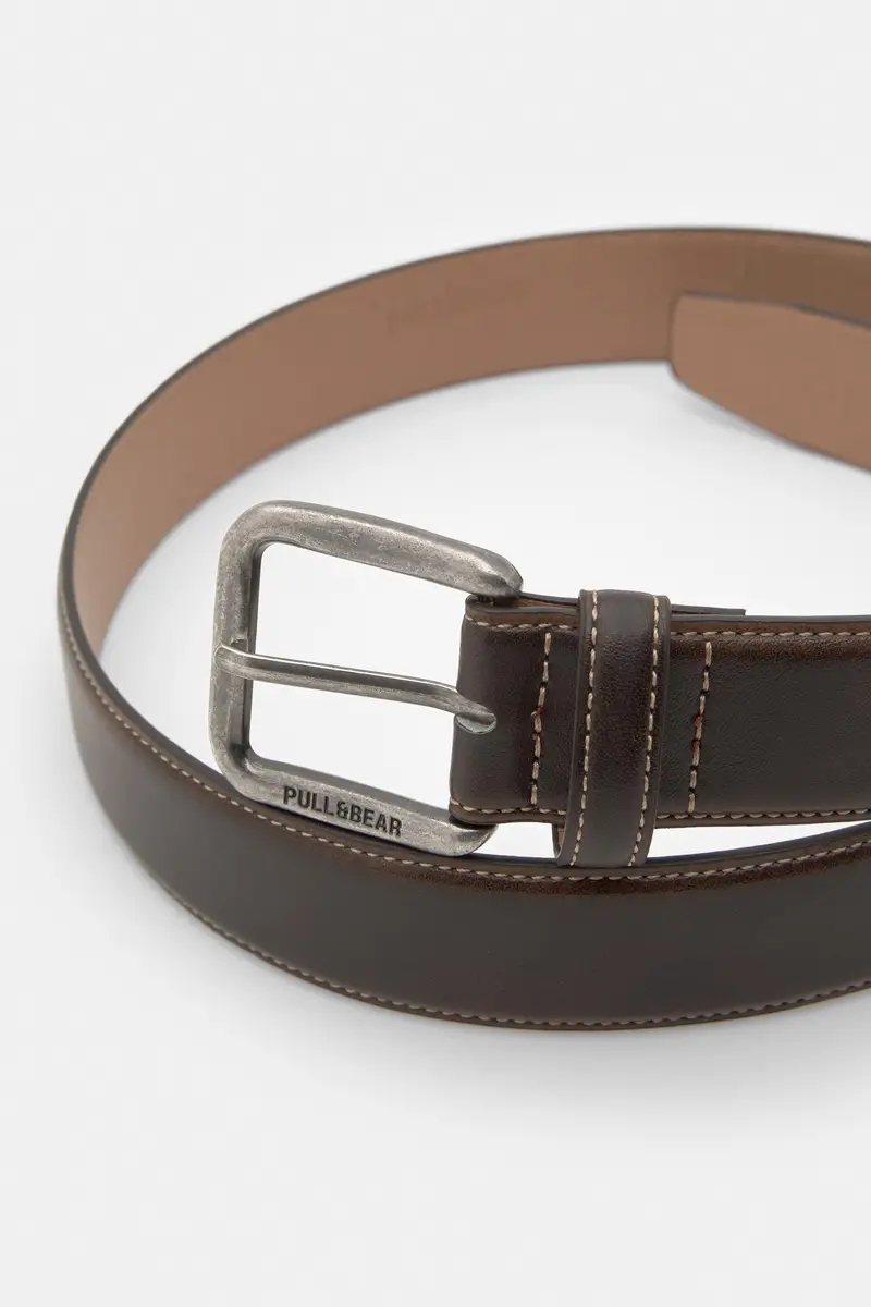 Cintura Finta Pelle Cuciture Marrone miniatura 3