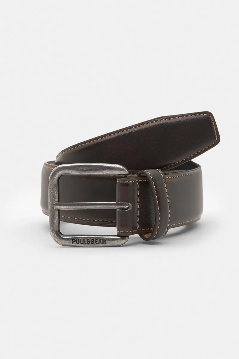 Cintura Finta Pelle Cuciture Marrone