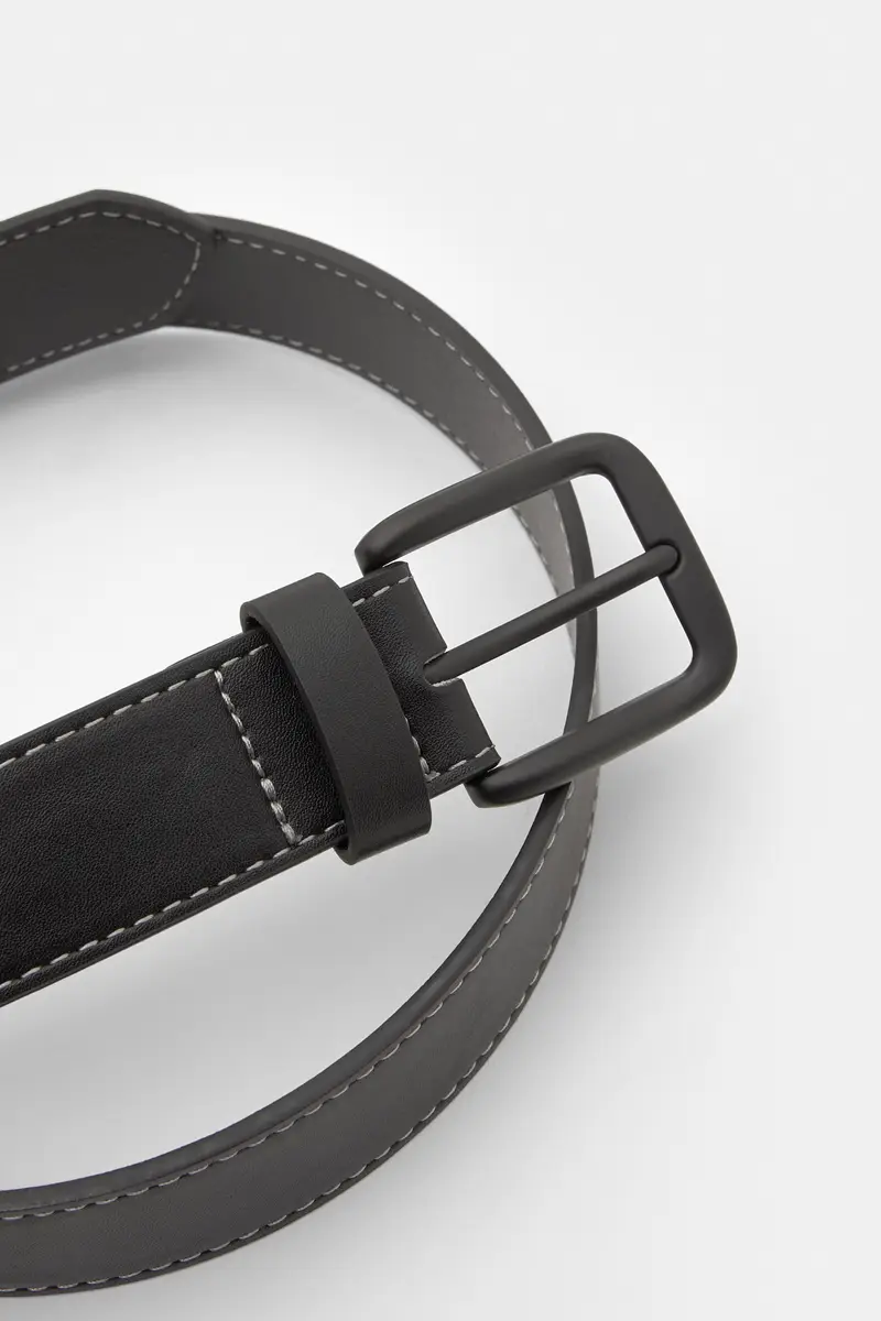 Cintura Finta Pelle Cuciture Nero miniatura 3