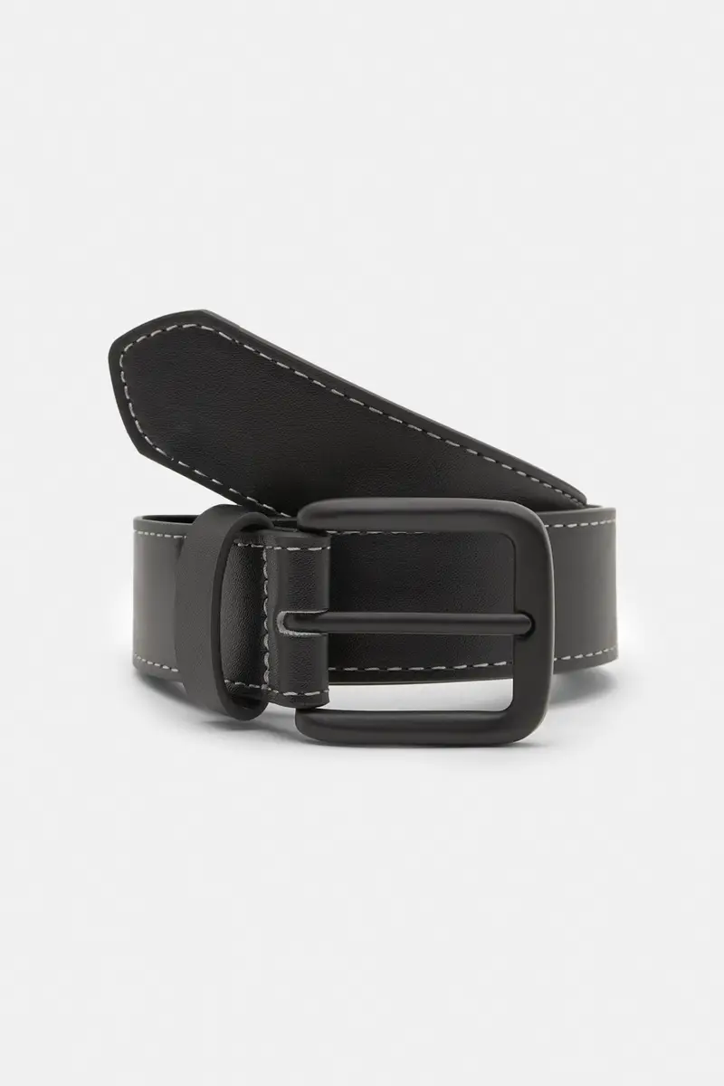 Cintura Finta Pelle Cuciture Nero