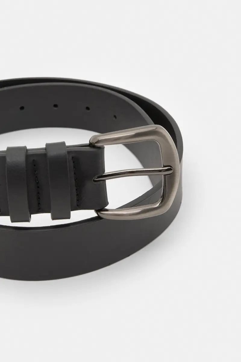 Cintura In Finta Pelle A Doppio Passante Nero miniatura 3