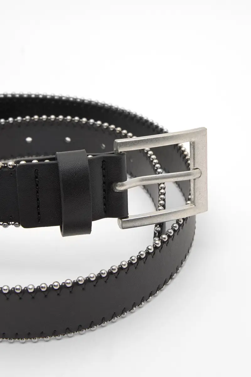 Cintura In Finta Pelle Con Bordi Metallizzati Nero miniatura 2