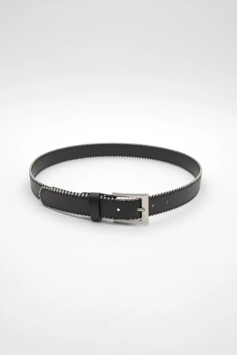 Cintura In Finta Pelle Con Bordi Metallizzati Nero miniatura 3