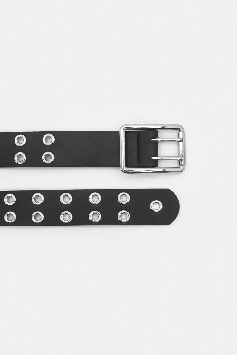 Cintura In Finta Pelle Con Occhielli Nero miniatura 2