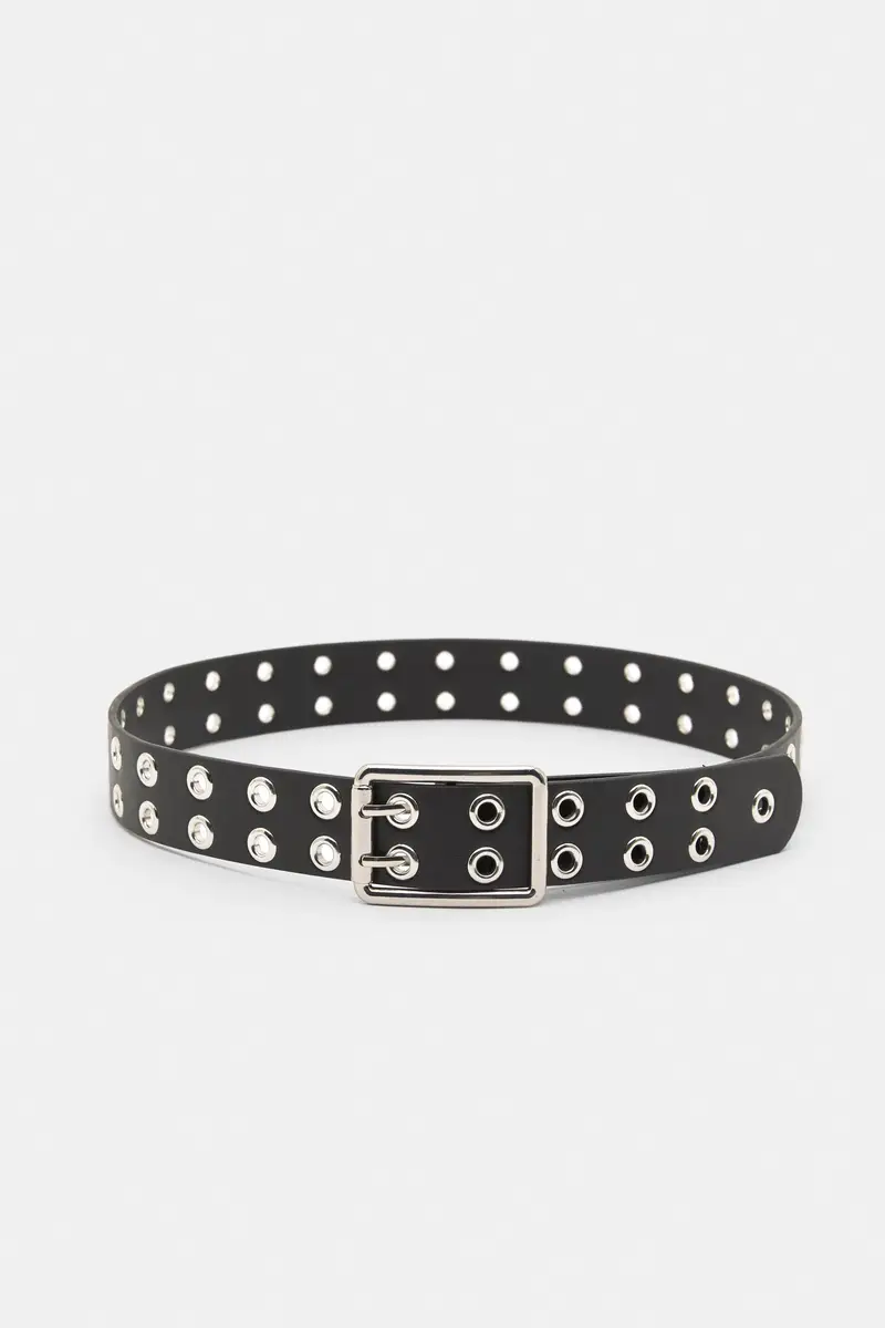 Cintura In Finta Pelle Con Occhielli Nero miniatura 3