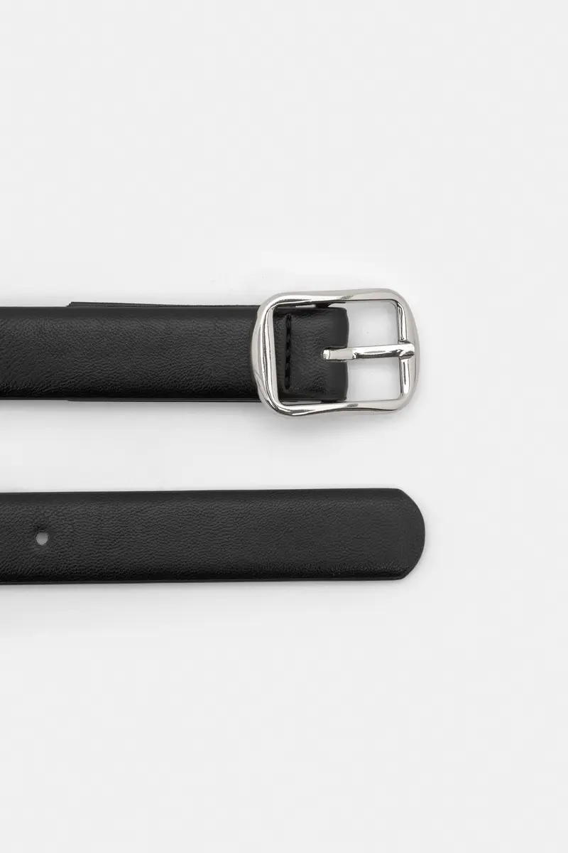 Cintura Sottile Con Fibbia Quadrata Argento miniatura 2