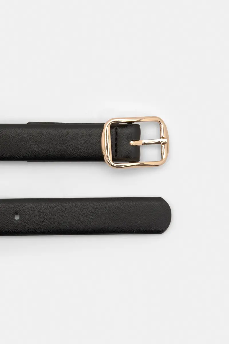 Pull&bear Cintura Sottile Donna in Finta Pelle con Fibbia Quadrata Oro miniatura 3