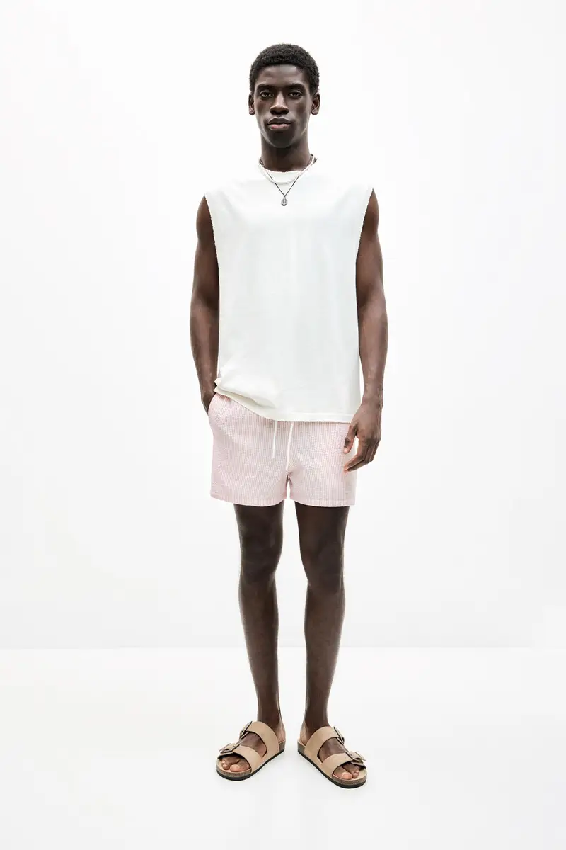 Costume Da Bagno A Righe Seersucker Rosa